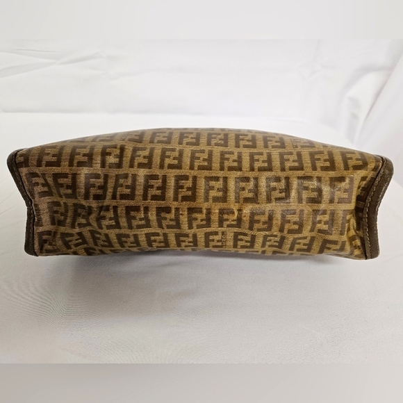 Fendi Zucca Monogram Canvas And Leather Zippered Cluch Bag In Camel And Brown - Picture 8 of 15